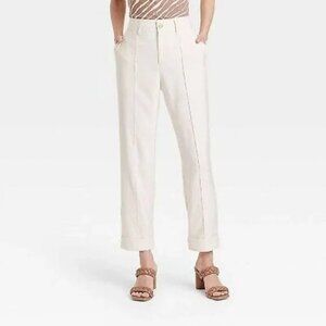 NWT Womens High-Rise Slim Fit Pintuck Ankle Pants A New Day Off White Size 4